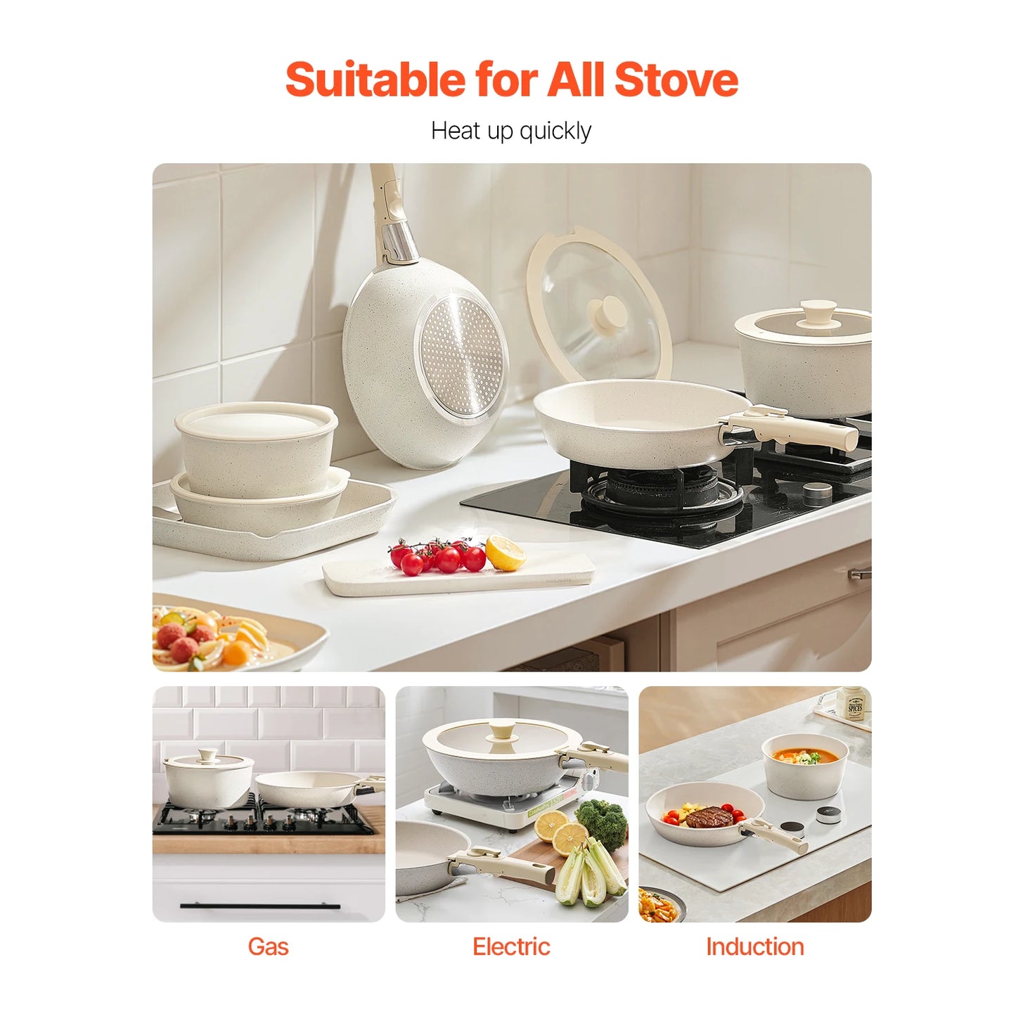 17 Piece  Pots and Pans Nonstick Detachable Handle Kitchen Space Saver Cooking Sets