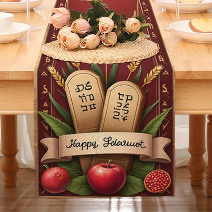 Happy Shavuot Star of David Torah Tablets Pattern  Kitchen Dining Table Runner