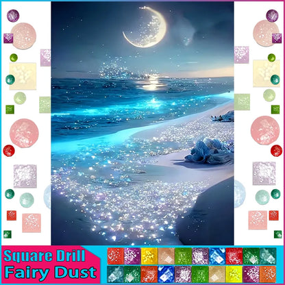 Fairy Dust AB Rhinestone Painting Crystal Decor Diy Diamond Painting "Scenery Beach Moon" 3D Pattern