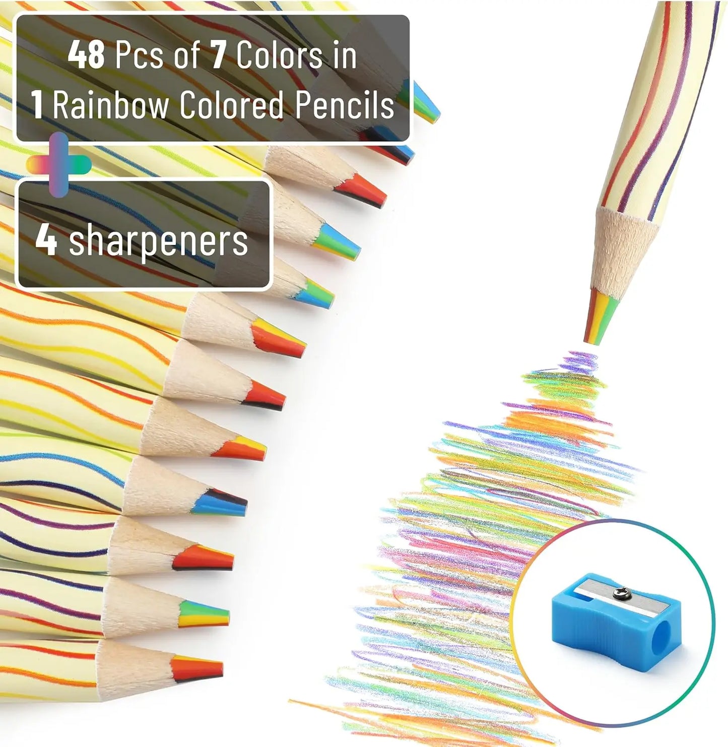 48-Pack Rainbow Pencils, 7 Colors in 1