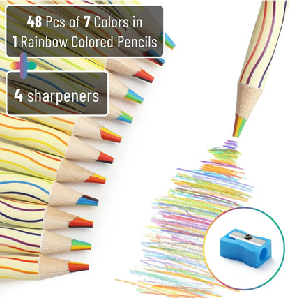 48-Pack Rainbow Pencils, 7 Colors in 1