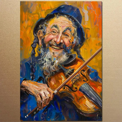 Jewish Chasidic Man Playing Musicial Instrument on Printed Canvas Large Art