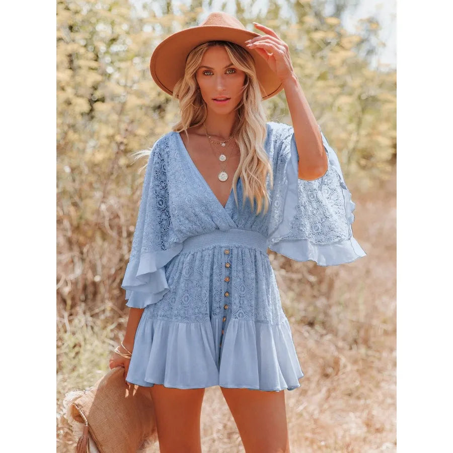 Bat Sleeve Lace Stitching Dress