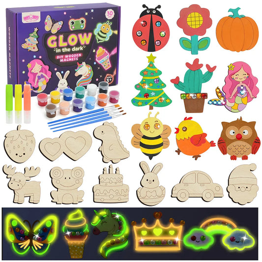DIY Wooden Magnets Glow in The Dark, Arts Supplies Painting Kit