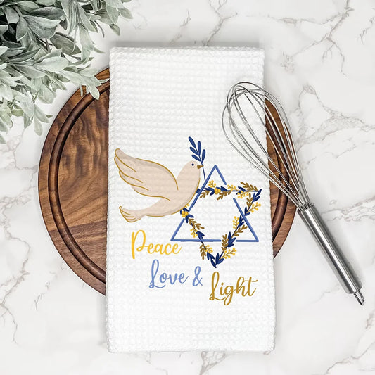 Peace Love Light Star of David Jewish Holiday Kitchen Dish Towel