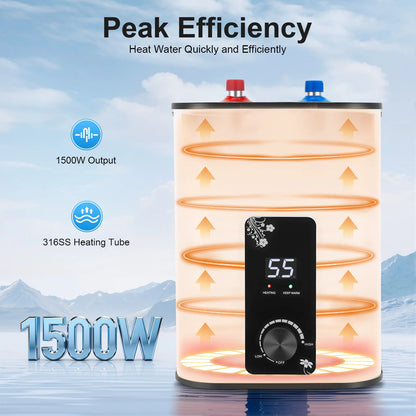8L Instant Hot Water  with Top Outlet Faucet 1500W Small Under Sink Water Heater Tank