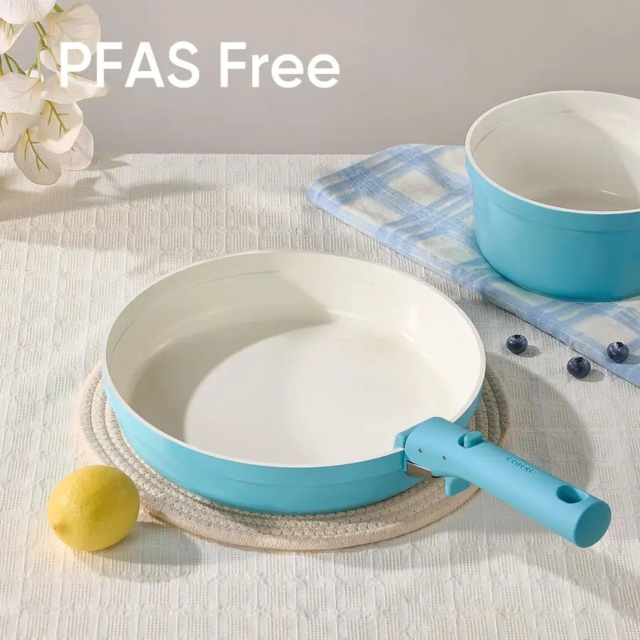 9pcs Pots and Pans Ceramic Cookware Sets Non Stick with Detachable Handle