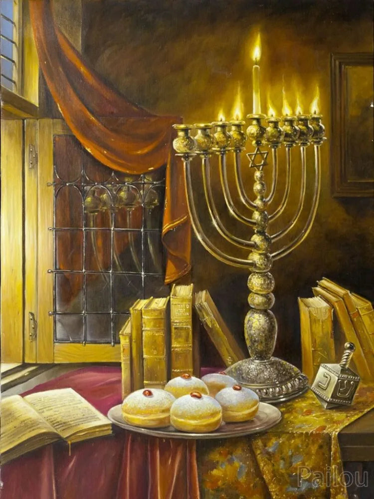 5D DIY Judaism Shofar Menorah Sparks Mosaic Embroidery Diamond Painting Art