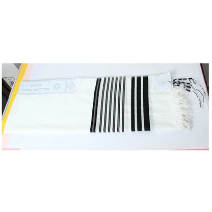 140x190cm Jewish Tallit Prayer Shawl  with Black Silver Stripes Blessing on Neckband