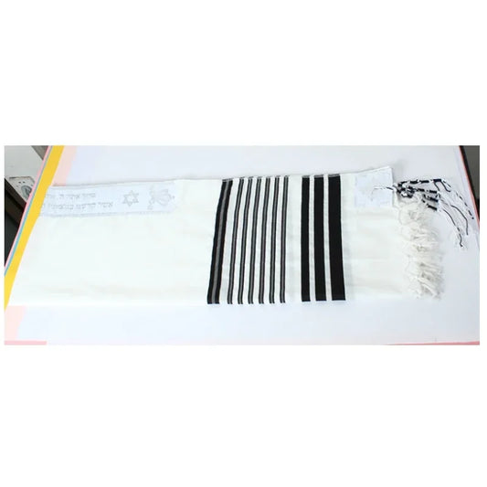 140x190cm Jewish Tallit Prayer Shawl  with Black Silver Stripes Blessing on Neckband