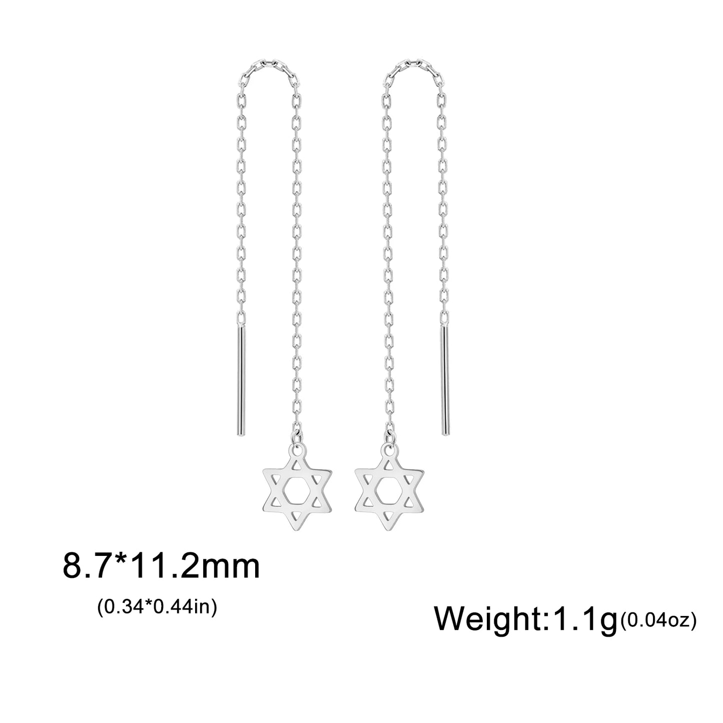 Star of David Pendant Long Tassel Stainless Steel Gold Earring