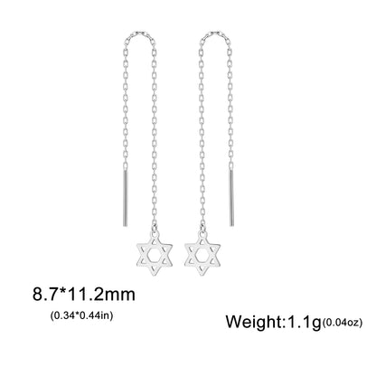 Star of David Pendant Long Tassel Stainless Steel Gold Earring