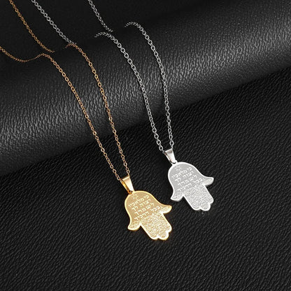 Stainless Steel Hamsa Hands of Fatima Hebrew Blessing Star of David Necklace