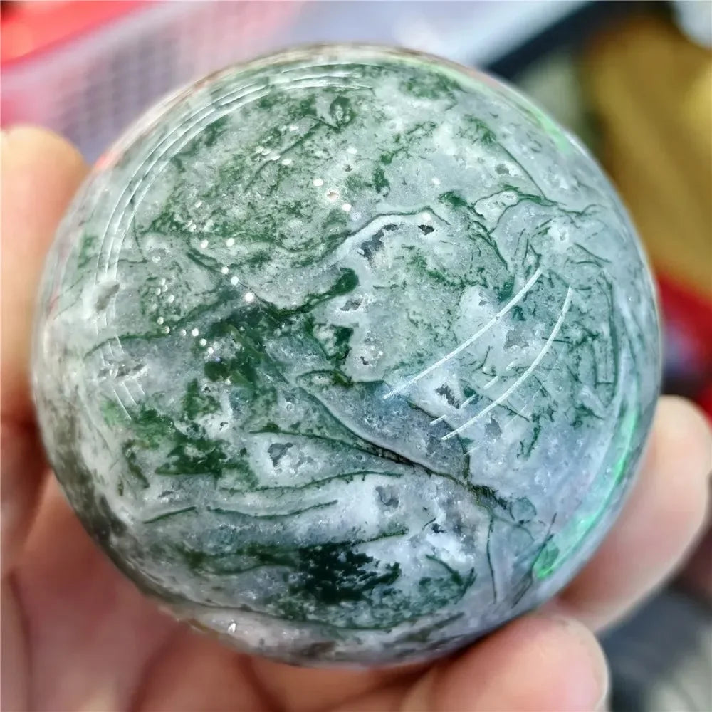 Natural Moss Agate Ball Reiki Tree Crystal Sphere
