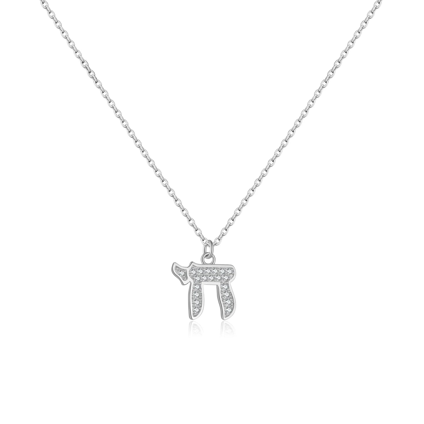 Judaica CHAI Charm 925 Sterling Silver or Gold  Zircon Necklace
