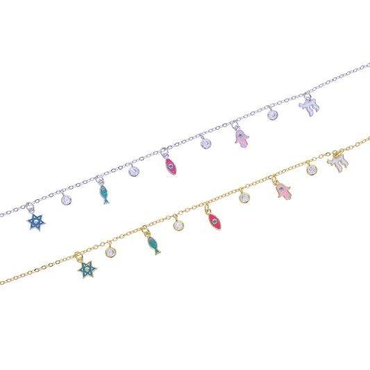 Silver and Gold Enamel Judaica Charm Necklace