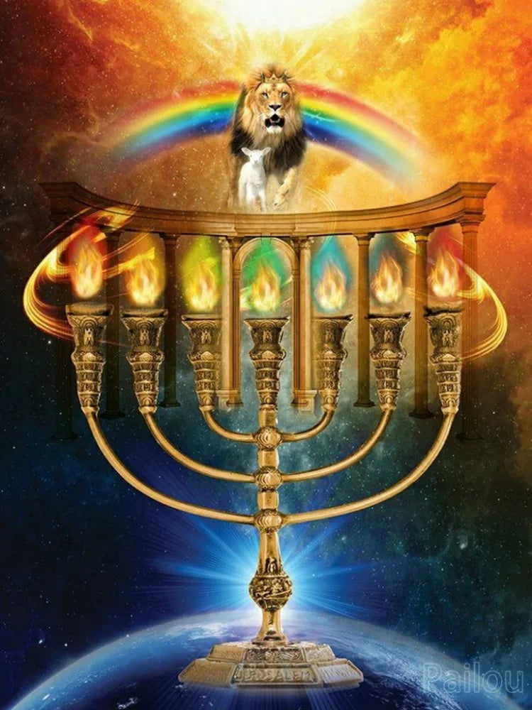 5D DIY Judaism Shofar Menorah Sparks Mosaic Embroidery Diamond Painting Art
