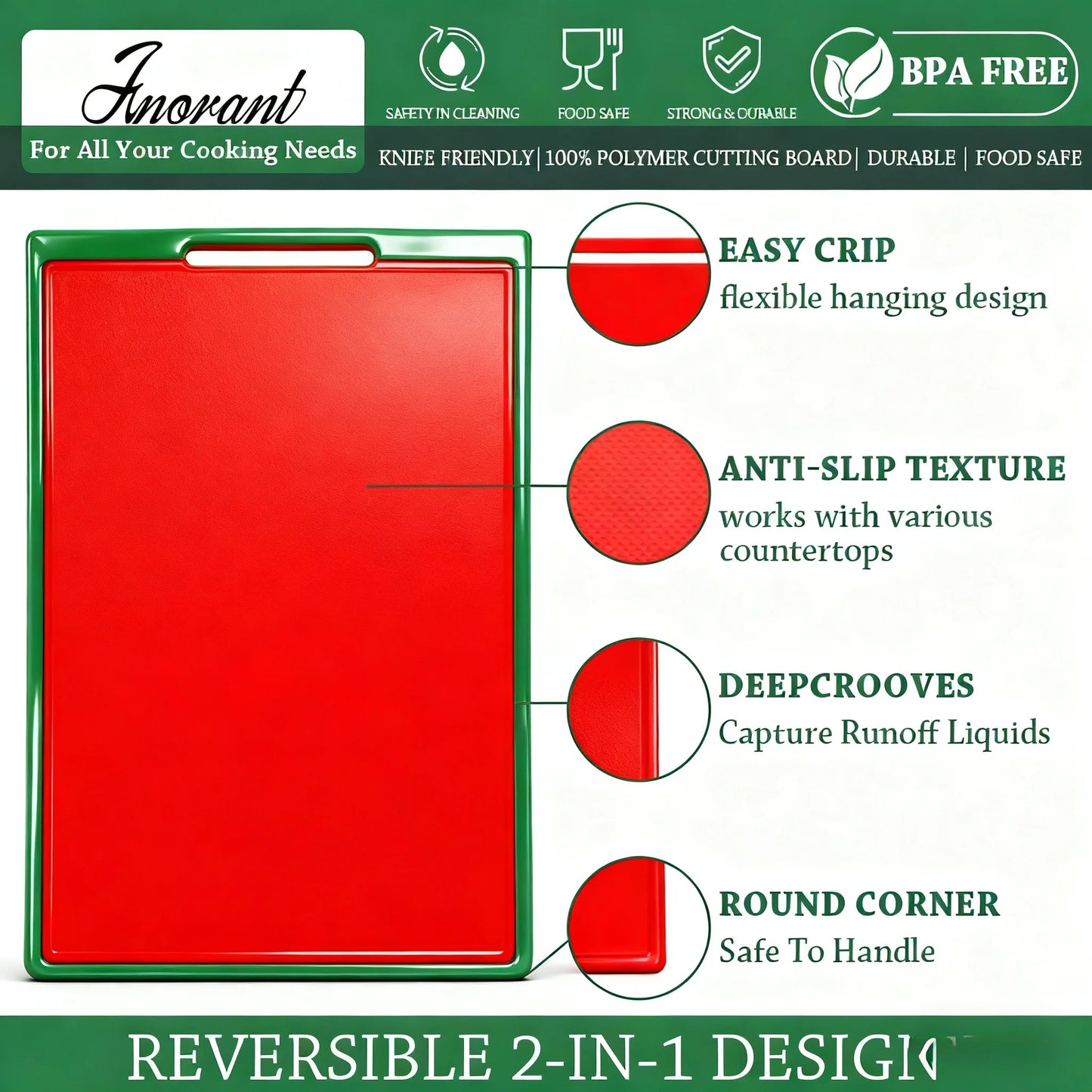 COOK WITH COLOR with Easy Grip Handle Non-Slip Cutting Board Set