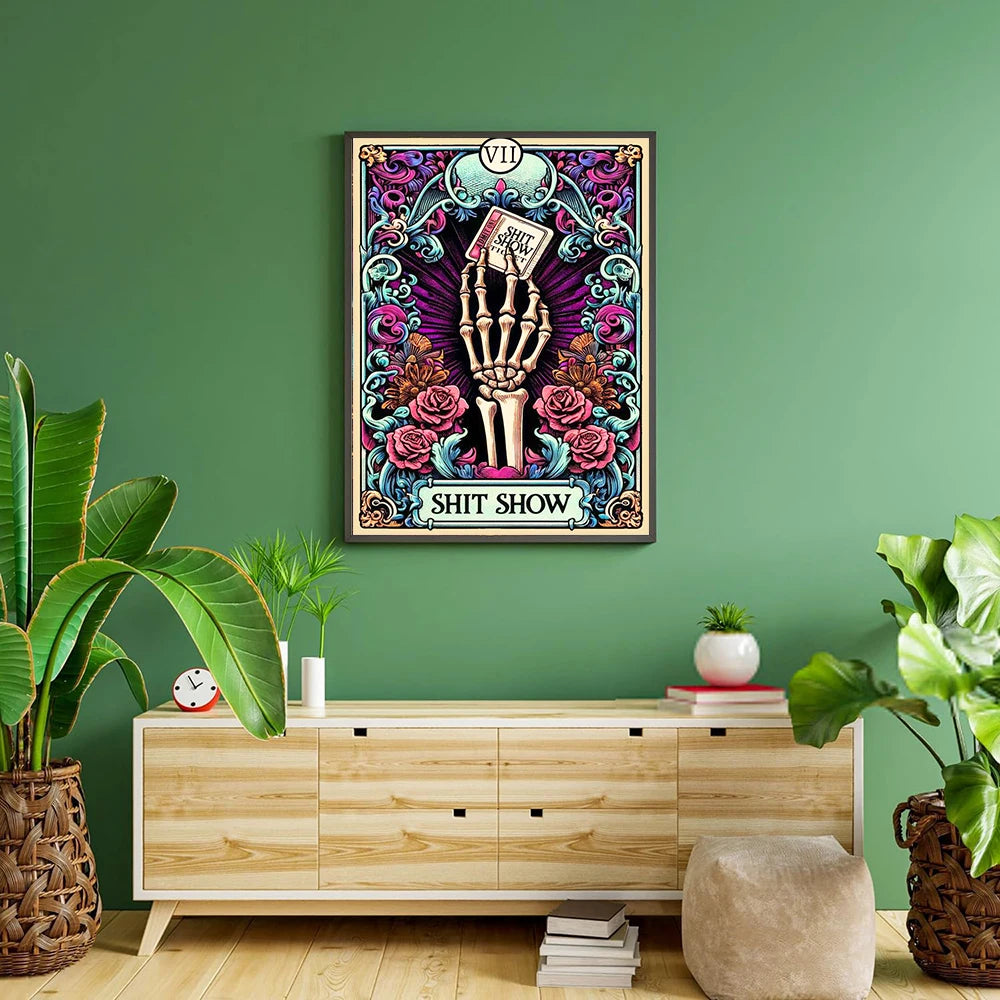 DIY 5D  12x16Inch Embroidery Tarot Card Diamond Painting Cartoon Skeleton Cross Stitch Set