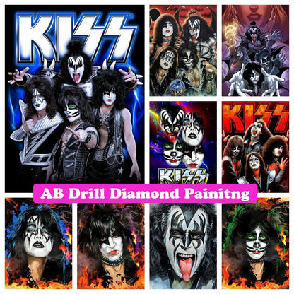 5D DIY AB Drills Diamond Painting Heavy Metal Rock Kiss Band Cross Stitch Kit