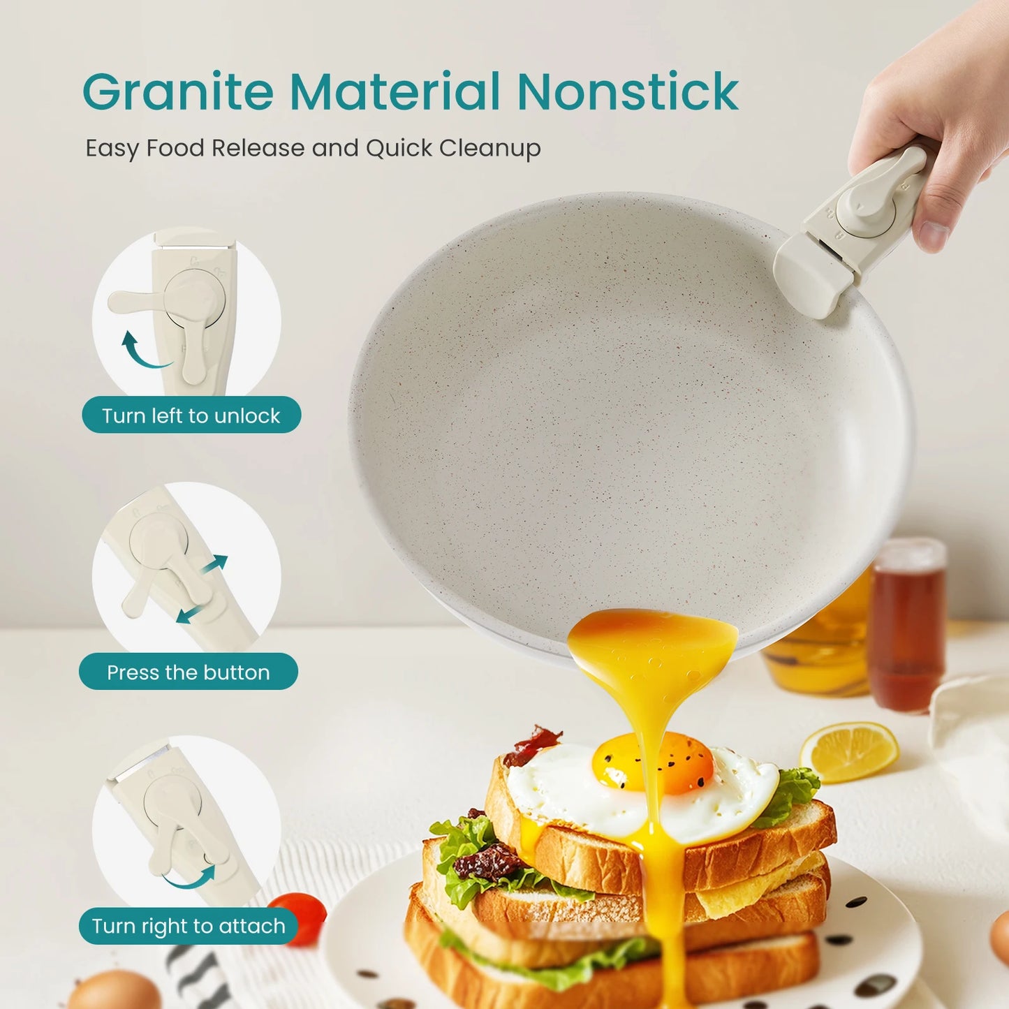 12 Pcs Induction Pots and Pans Nonstick Kitchen Cookware with Detachable Handle