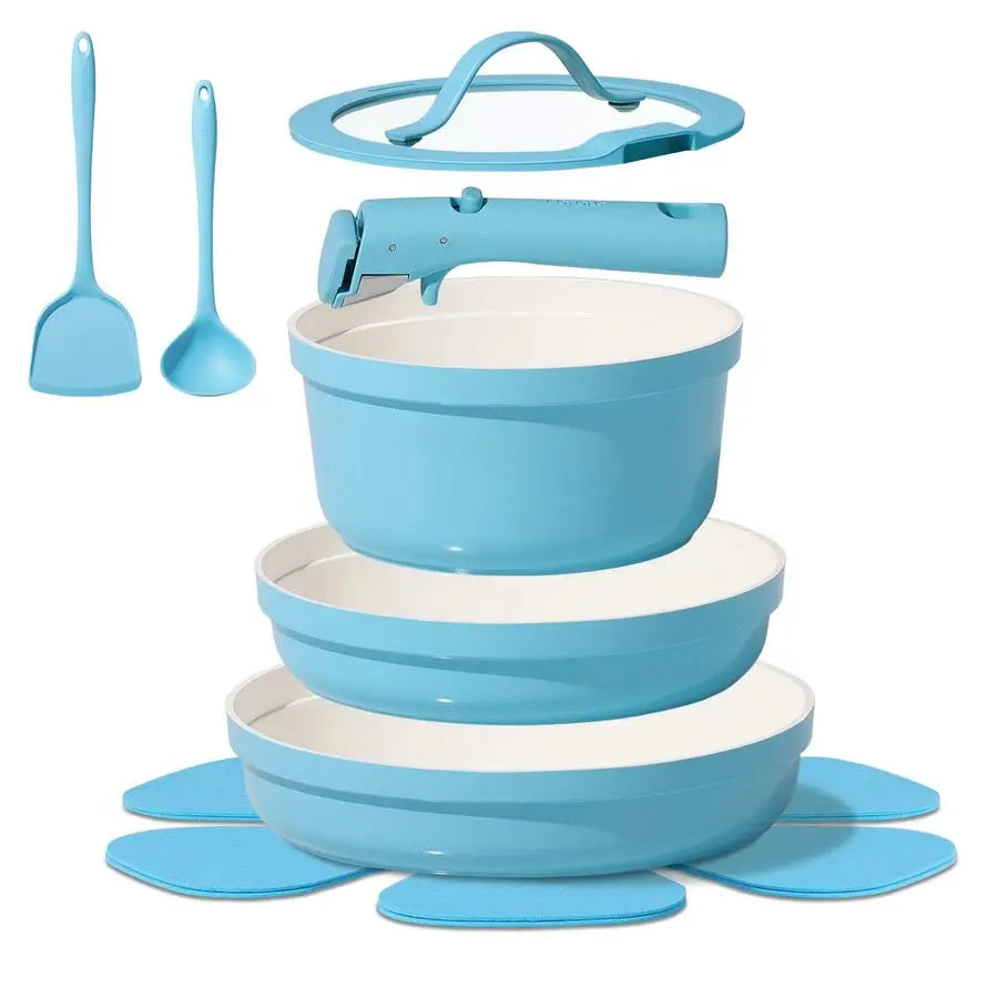 9pcs Pots and Pans Ceramic Cookware Sets Non Stick with Detachable Handle
