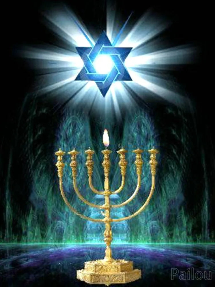 5D DIY Judaism Shofar Menorah Sparks Mosaic Embroidery Diamond Painting Art