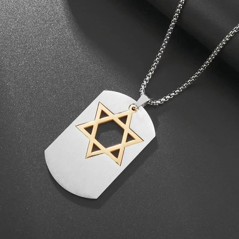 Stainless Steel Hamsa Hands of Fatima Hebrew Blessing Star of David Necklace