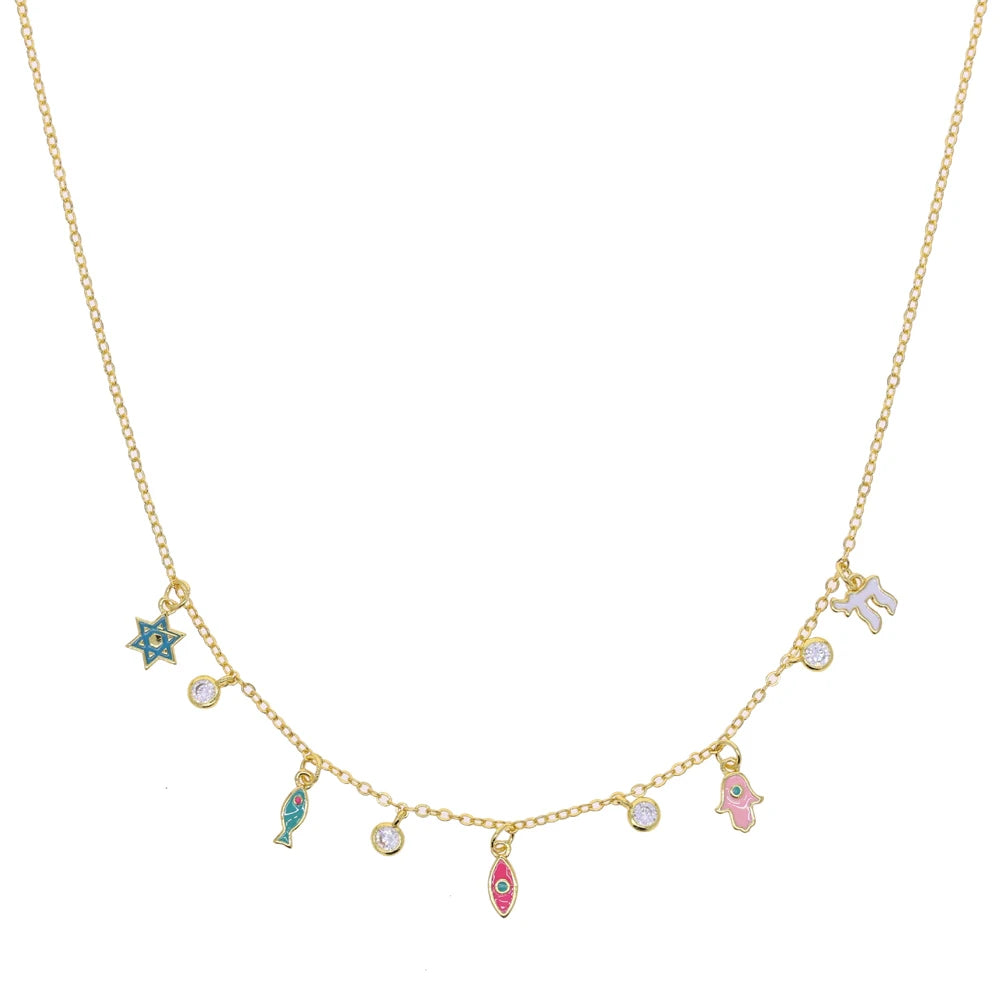 Silver and Gold Enamel Judaica Charm Necklace