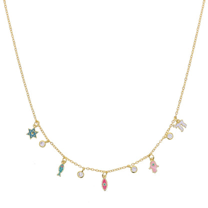 Silver and Gold Enamel Judaica Charm Necklace