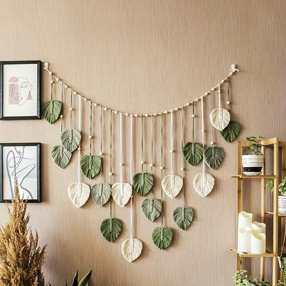 Modern,BOHO, Green Leaves Woven Wall Decor