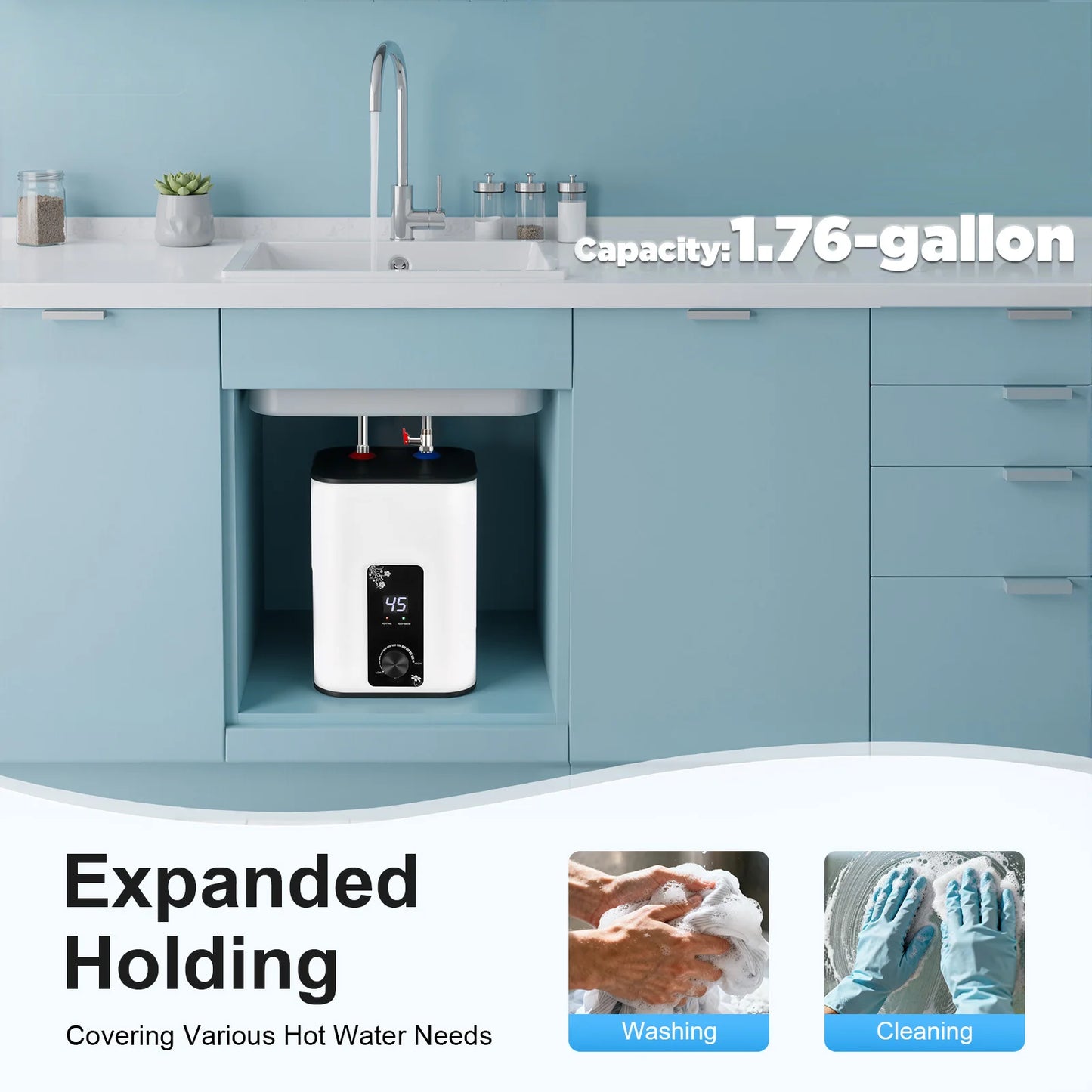 8L Instant Hot Water  with Top Outlet Faucet 1500W Small Under Sink Water Heater Tank