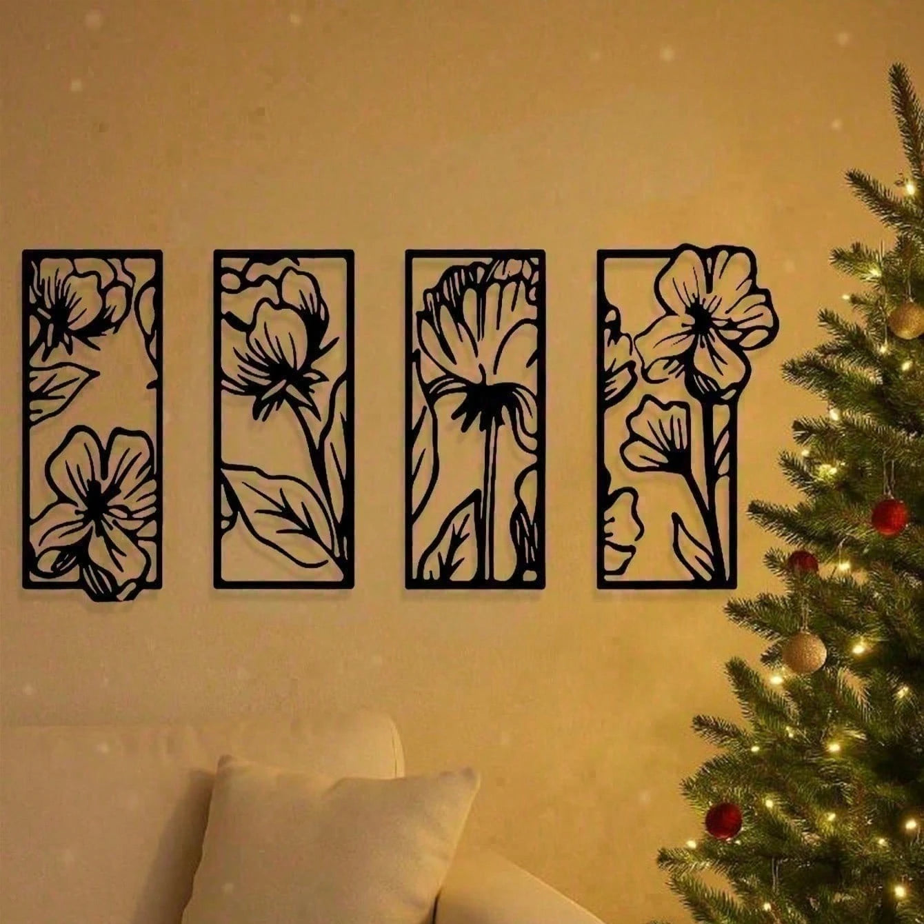 4Pcs Gothic Floral Metal Wall Art