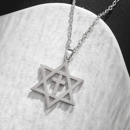 Stainless Steel Hamsa Hands of Fatima Hebrew Blessing Star of David Necklace