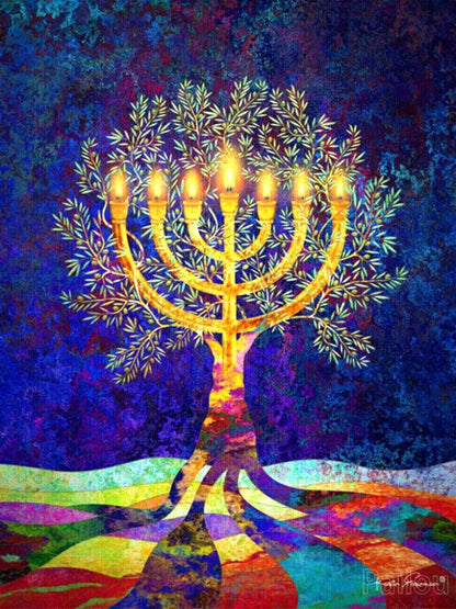 5D DIY Judaism Shofar Menorah Sparks Mosaic Embroidery Diamond Painting Art