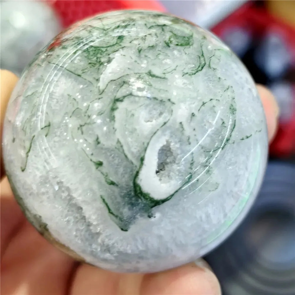 Natural Moss Agate Ball Reiki Tree Crystal Sphere