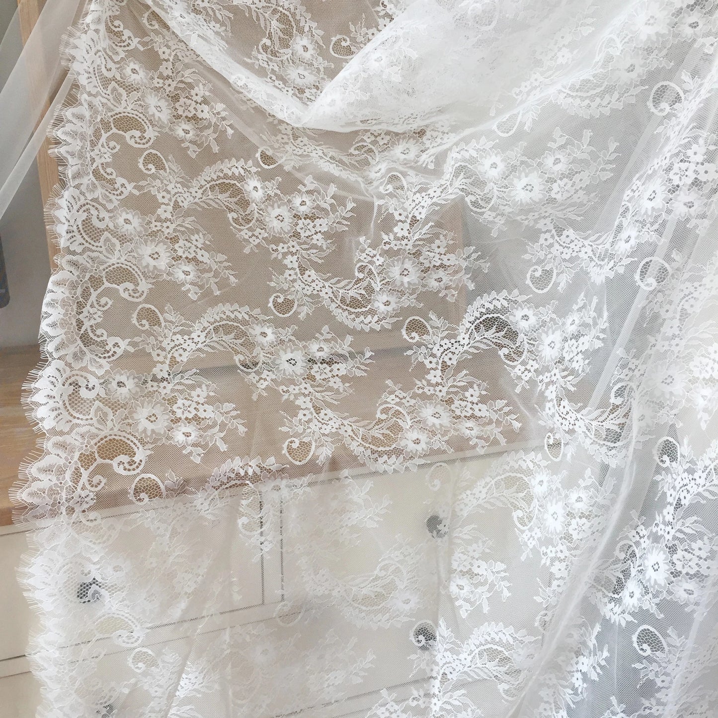150cm Width 3Meters/lot Off White French Chantilly Lace Fabric