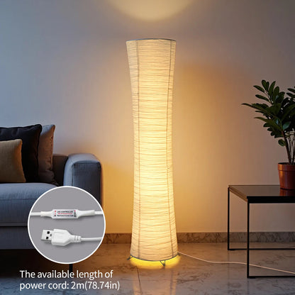 Remote paper and chrome-plated standing lamp with LED light strip