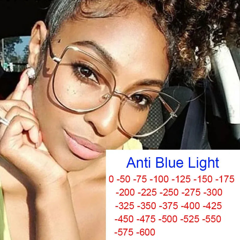 Retro Anti-Blue Radiation Myopia Glass Metal Oversized Cat Eye Frame Glasses Diopter 0 to -6.0