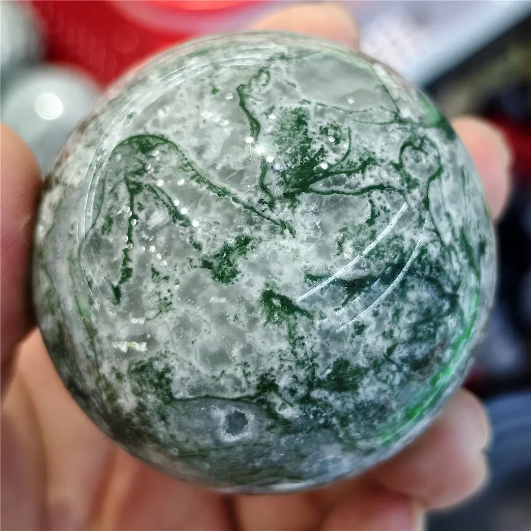 Natural Moss Agate Ball Reiki Tree Crystal Sphere