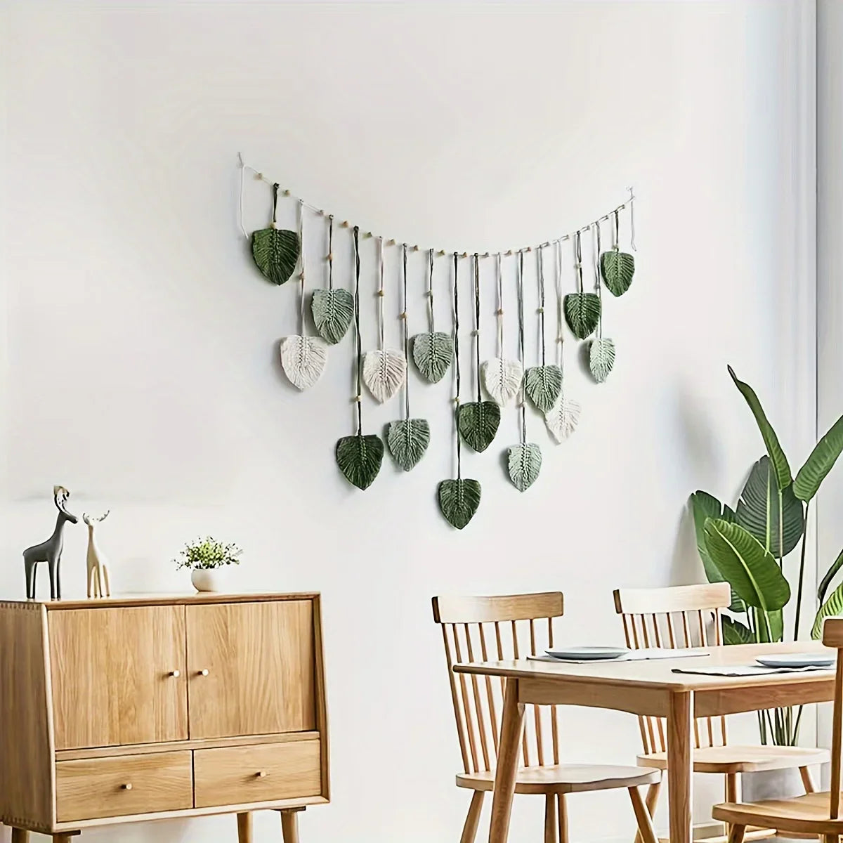 Modern,BOHO, Green Leaves Woven Wall Decor