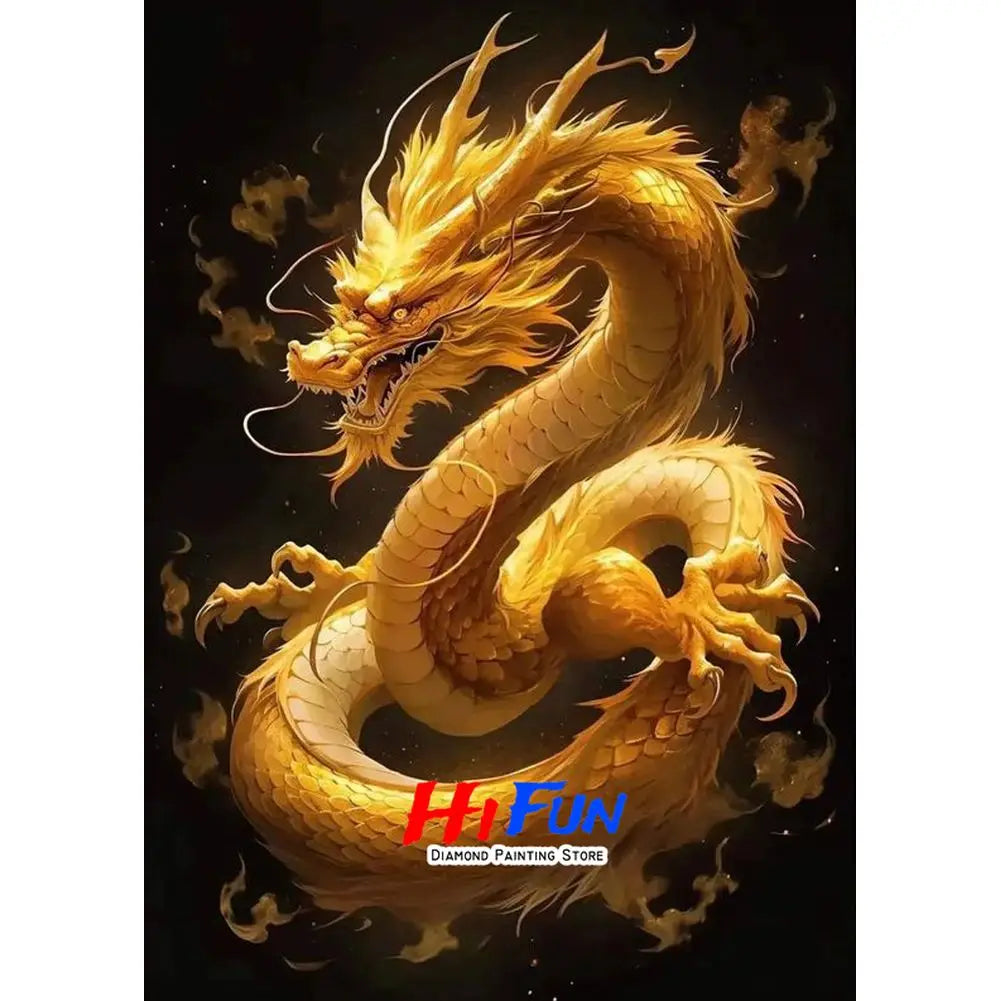 5D DIY Diamond Painting Golden Dragon Embroidery Mosaic Stitch