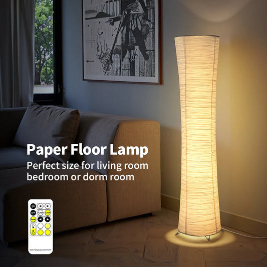 Remote paper and chrome-plated standing lamp with LED light strip