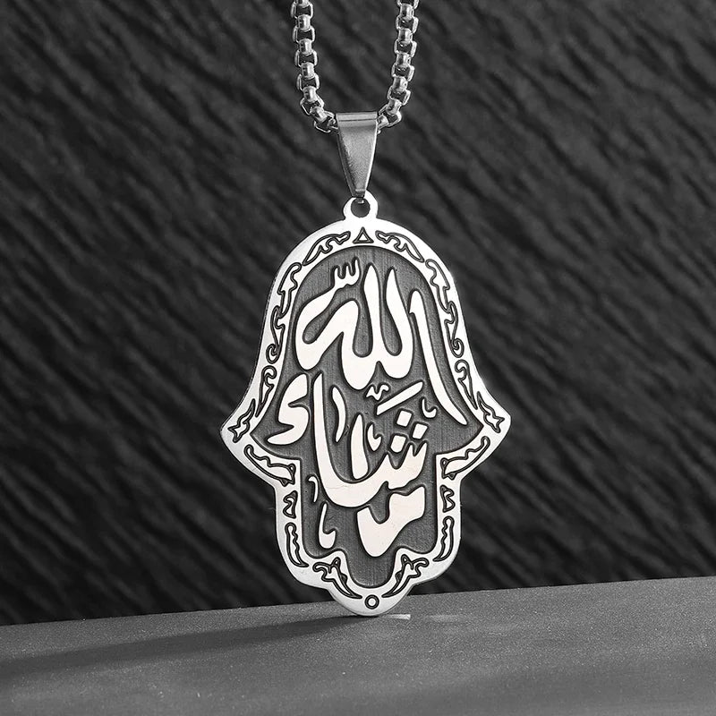 Stainless Steel Hamsa Hands of Fatima Hebrew Blessing Star of David Necklace