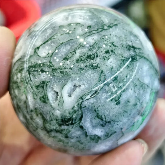 Natural Moss Agate Ball Reiki Tree Crystal Sphere