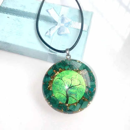 Orgonite Green Malachite Tree of Life Pendant Necklace