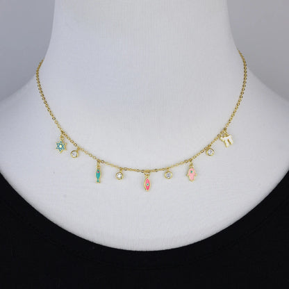 Silver and Gold Enamel Judaica Charm Necklace