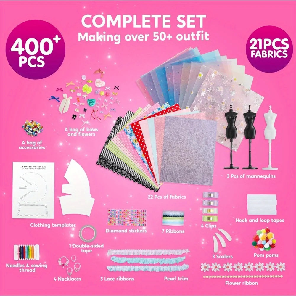 400+PCS Fashion Design Sewing Kits with 3 Mannequins