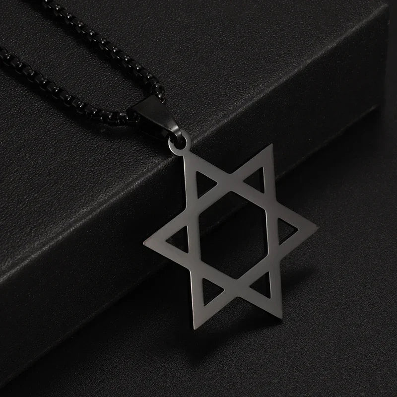 Stainless Steel Hamsa Hands of Fatima Hebrew Blessing Star of David Necklace
