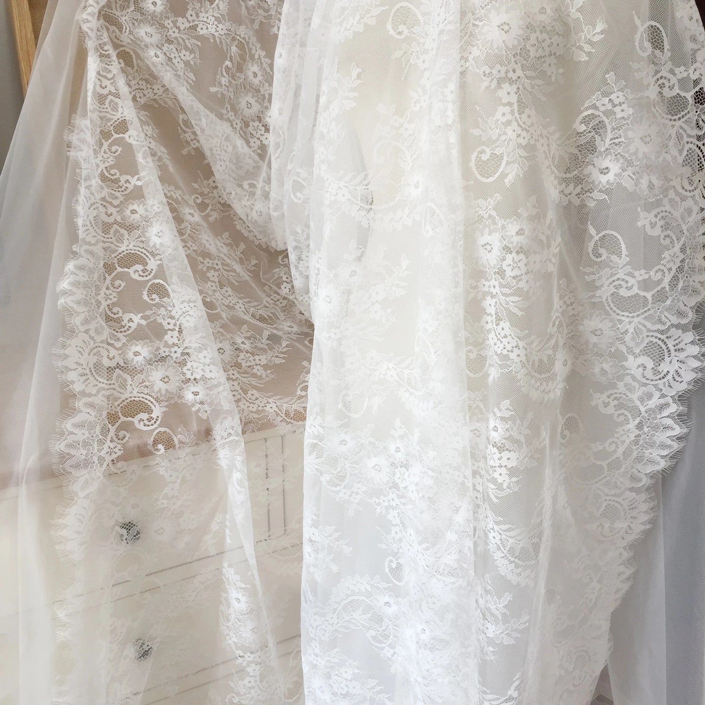 150cm Width 3Meters/lot Off White French Chantilly Lace Fabric